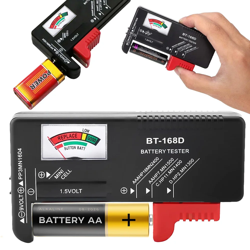 BT-168-NERO | Tester batteria | Voltmetro analogico | Tester universale per  batterie e accumulatori 